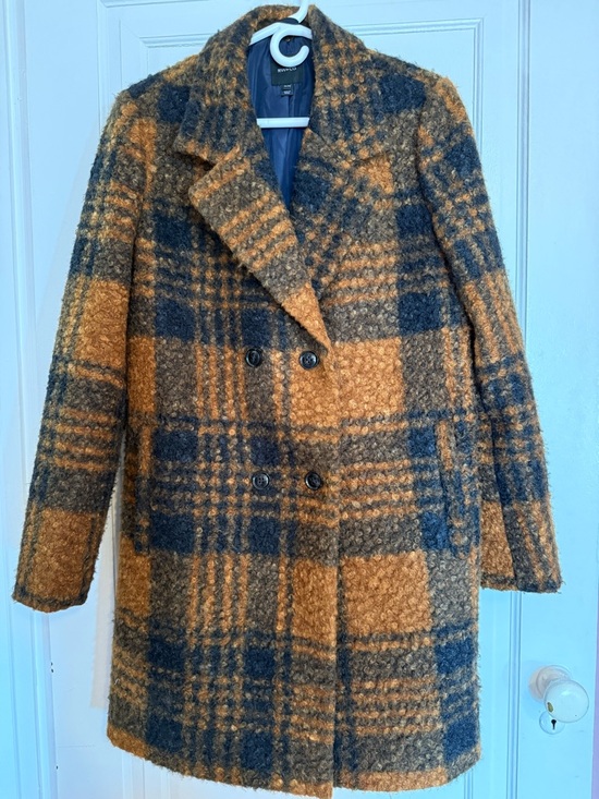 RW&CO. Jackets & Blazers - RW&CO. Plaid Double-Breasted Pea Coat in Burnt Caramel and Navy